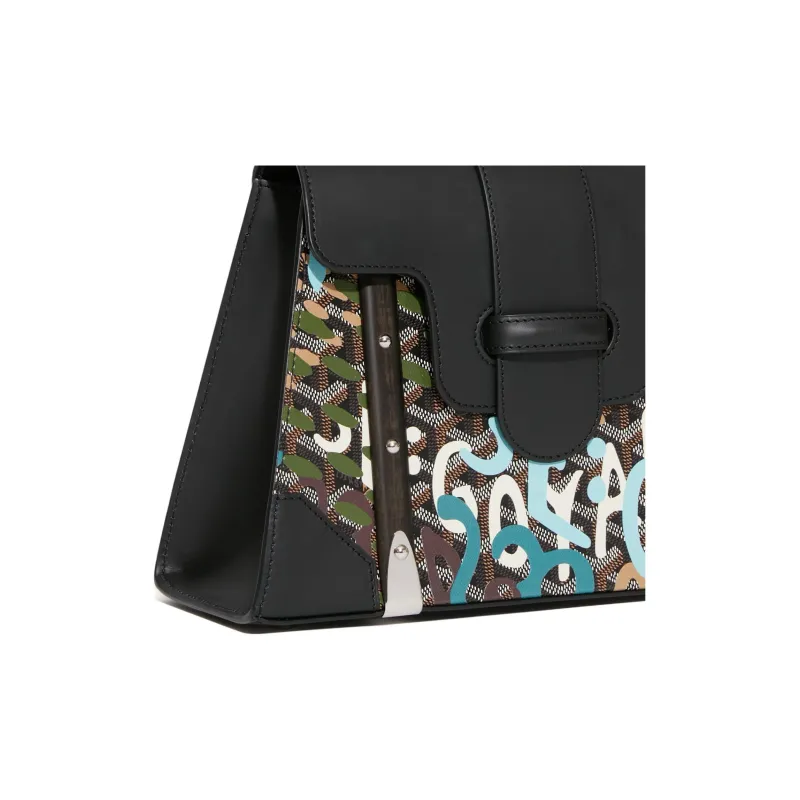 GOYARD Saigon Canvas With Leather Shoulder Bag Crossbody Bag Handbag Small Size Women's Black/Blue-4