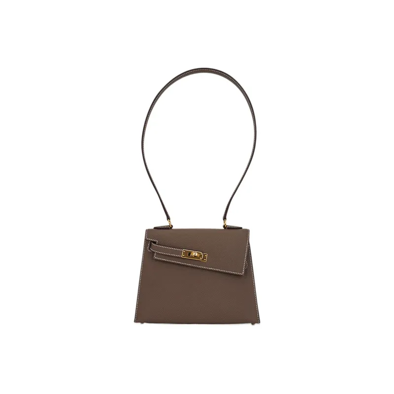 HERMES Kelly Epsom Leather Kelly Bag, Portable Crossbody Bag, Shoulder Bag Women's 18 Etoupe Elephant Gray-0