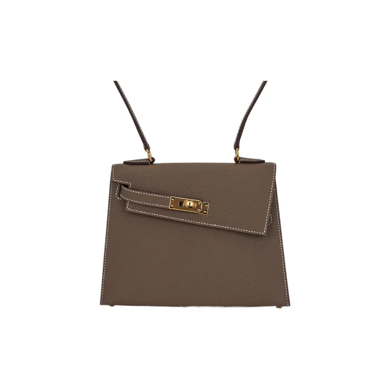 HERMES Kelly Epsom Leather Kelly Bag, Portable Crossbody Bag, Shoulder Bag Women's 18 Etoupe Elephant Gray-2