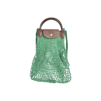 LONGCHAMP Le Pliage Cotton With Cow Leather Trim Shopping Mesh Pocket One Shoulder Handbag Regular Women's Green