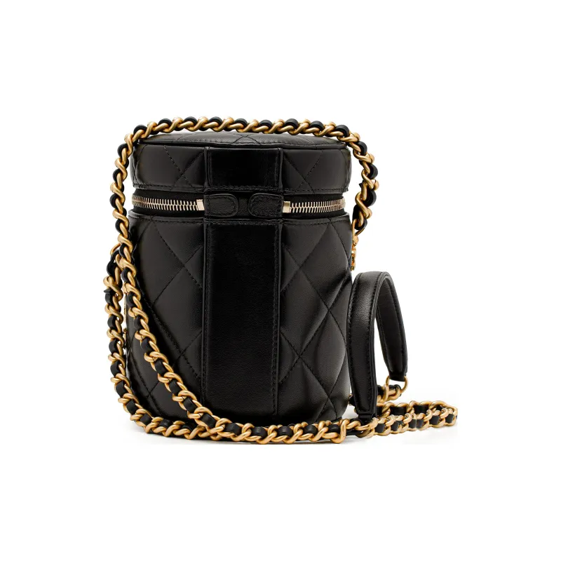 CHANEL Lambskin Cylinder Bag, Shoulder Bag, Crossbody Bag, Handbag, Makeup Bag Women's Black-2