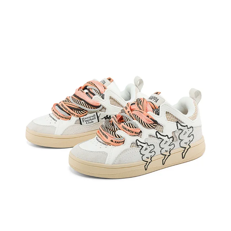 Kappa Anti Slip Wear Resistant Low Top Skateboard Shoes Unisex White Brown-3