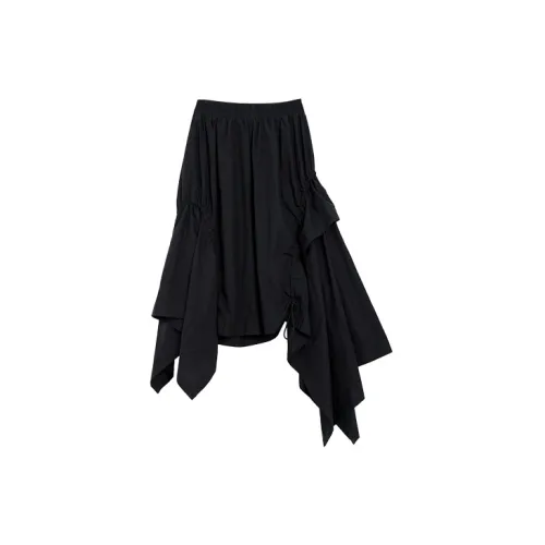 TuoGu Casual Long Skirts Women's Irregular Design Skirts - Black