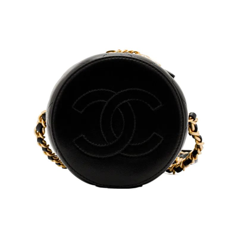 CHANEL Lambskin Cylinder Bag, Shoulder Bag, Crossbody Bag, Handbag, Makeup Bag Women's Black-3