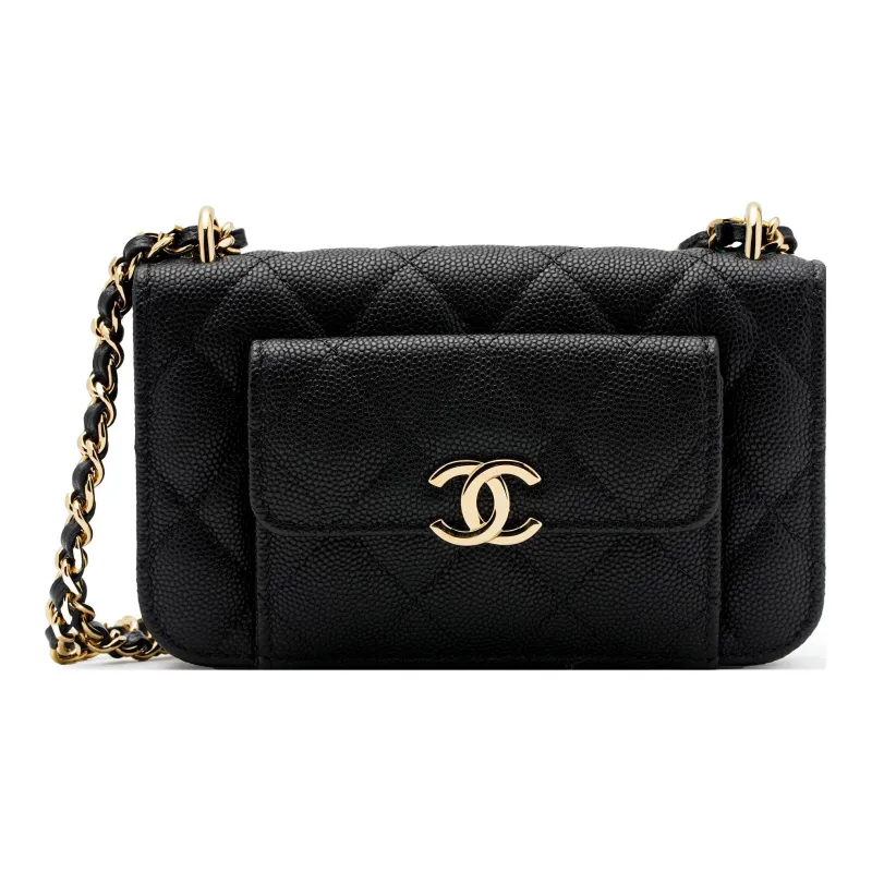 CHANEL Grain Embossed Caviar Cow Leather Handheld Shoulder Bag, Crossbody Bag Mini Women's Black-1