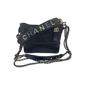 CHANEL Gabrielle Cow Leather Hobo Bag Backpack Portable Crossbody Bag, Shoulder Bag Medium Size Women's Black