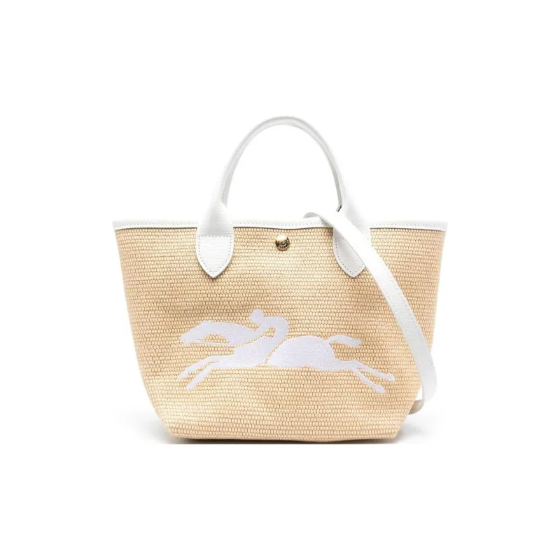 LONGCHAMP Le Panier Pliage Cow Leather Canvas Bag, Shoulder Bag, Crossbody Bag, Handbag Trumpets Women's White-0