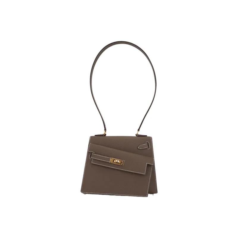 HERMES Kelly Epsom Leather Kelly Bag, Portable Crossbody Bag, Shoulder Bag Women's 18 Etoupe Elephant Gray-1