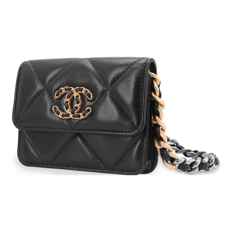 CHANEL 19Bag Sheepskin Coin Purse Fanny Pack Women's Black-1