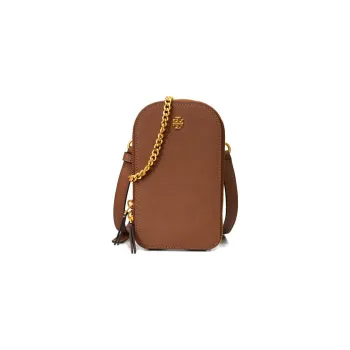 TORY BURCH Emerson Leather Shoulder Bag, Crossbody Bag, Cell Phone Pouch Trumpets Women's Camel Deer Brown