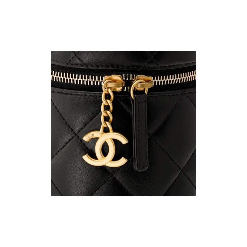 CHANEL Lambskin Cylinder Bag, Shoulder Bag, Crossbody Bag, Handbag, Makeup Bag Women's Black-5
