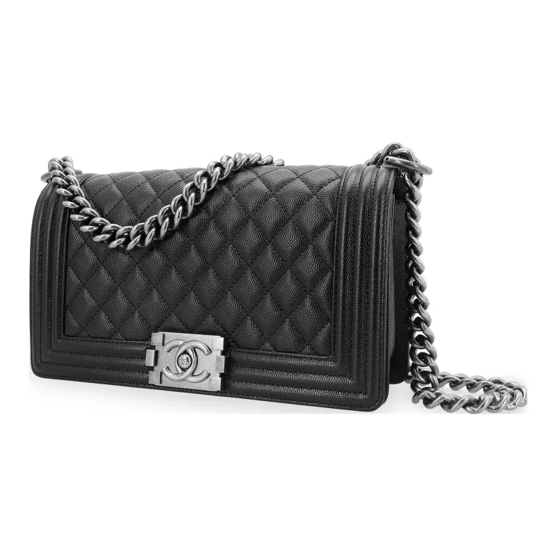 CHANEL LEBOY Calfskin Shoulder Bag Crossbody Bag Medium Size Women's Black-1