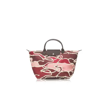LONGCHAMP Le Pliage Fabric With Calfskin Tote Bag Shopping Bag Handbag Women's Burgundy Red