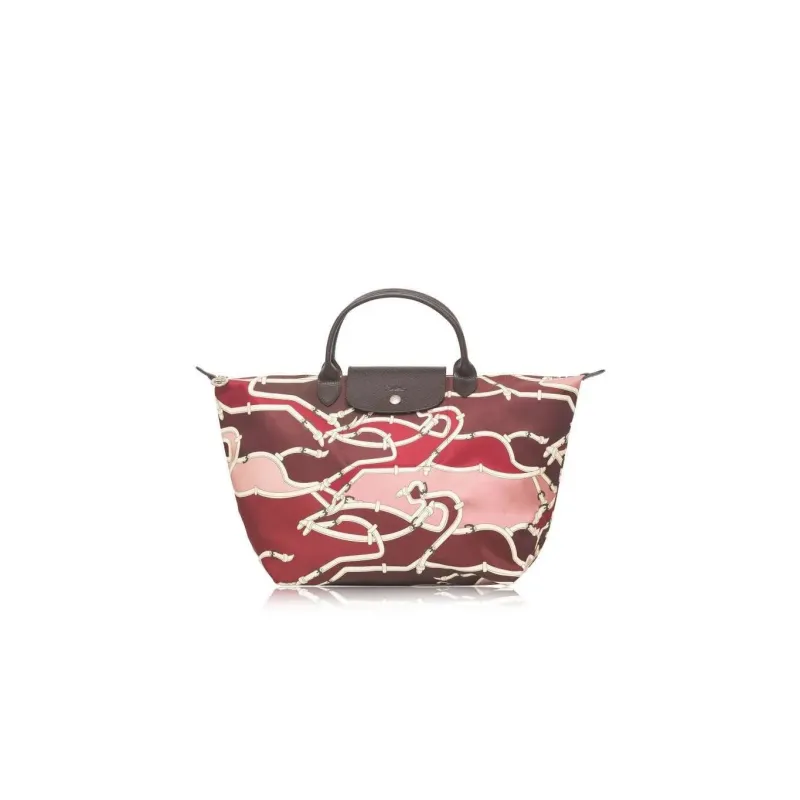 LONGCHAMP Le Pliage Fabric With Calfskin Tote Bag Shopping Bag Handbag Women's Burgundy Red-0