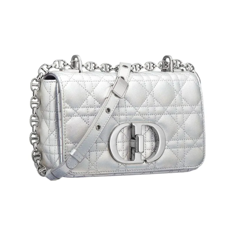 DIOR Metallic Finish Sheepskin Crossbody Bag Shoulder Bag Women's Silver-1