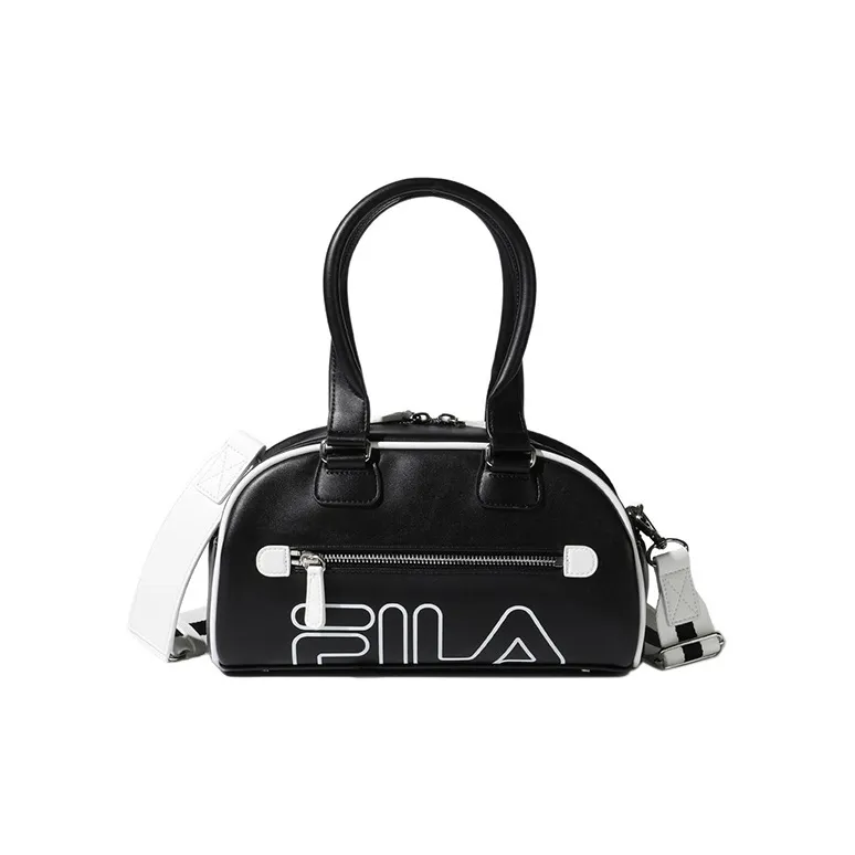 FILA Leather Bowling Bag, Shoulder Bag, Crossbody Bag, Handbag Regular Unisex Black-0