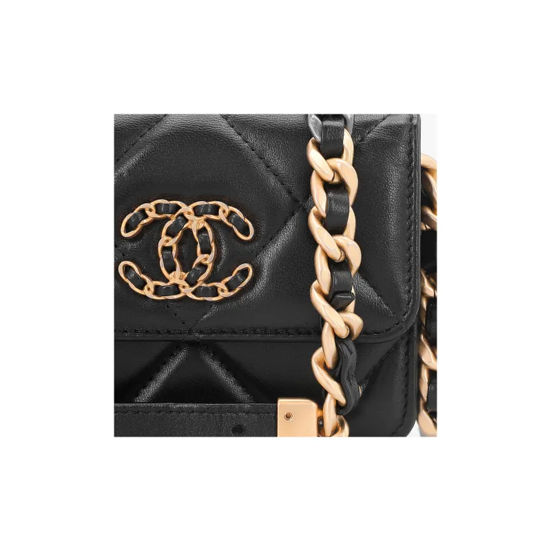 CHANEL 19Bag Sheepskin Coin Purse Fanny Pack Women's Black-3