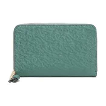 LONGCHAMP Mailbo Grained Cow Leather Card Holder Wallet Women's Green