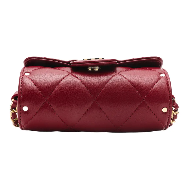 CHANEL Sheepskin Coin Purse, Clutch Crossbody Bag Women's Burgundy-5