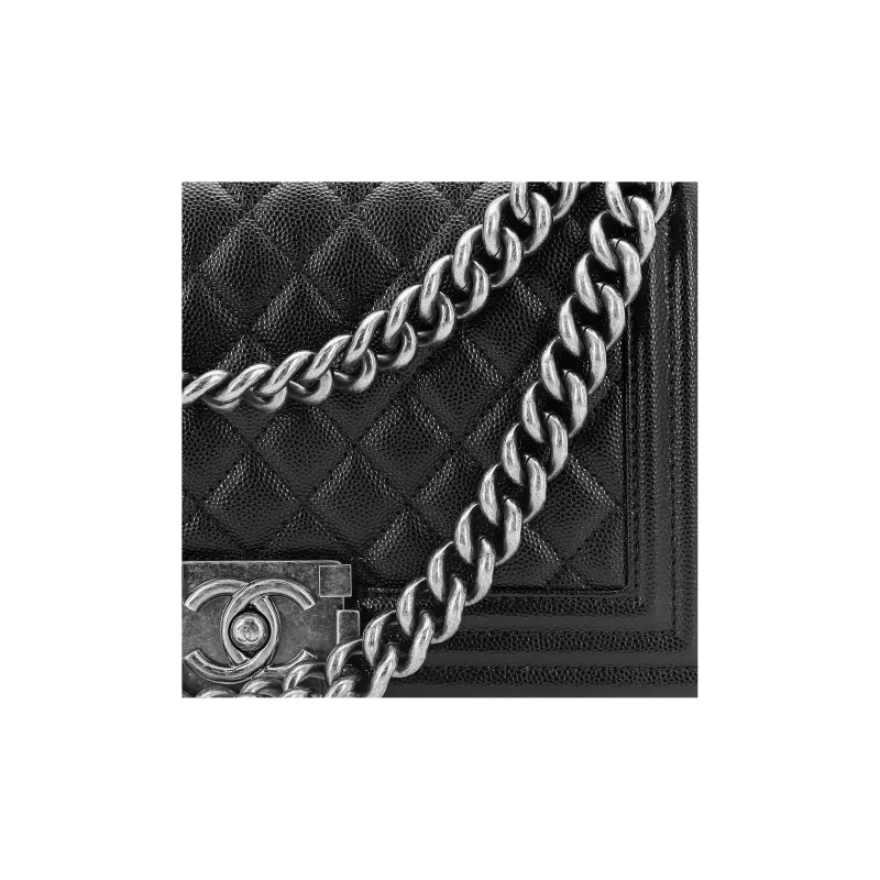CHANEL LEBOY Calfskin Shoulder Bag Crossbody Bag Medium Size Women's Black-4