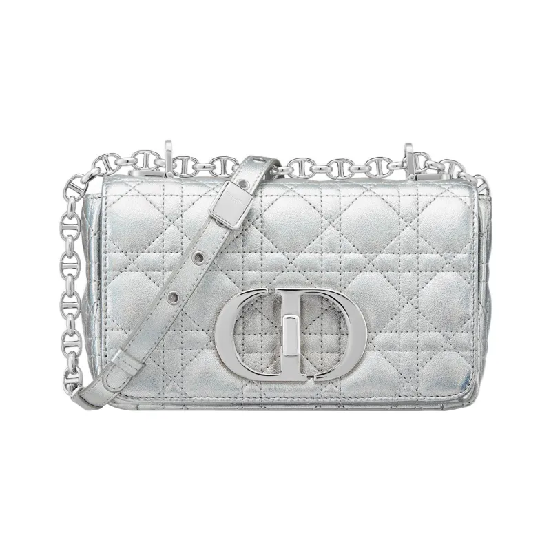 DIOR Metallic Finish Sheepskin Crossbody Bag Shoulder Bag Women's Silver-0