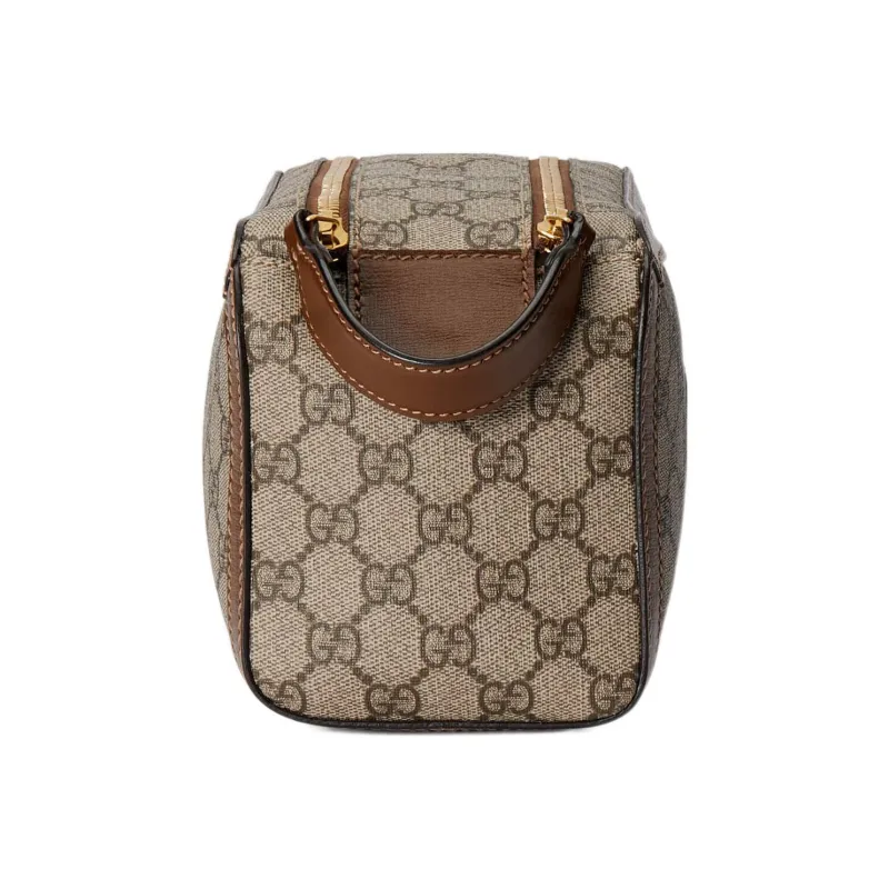 GUCCI Canvas With Leather Binding Clutch Toiletry Bag Men's Beige/Ebony-3