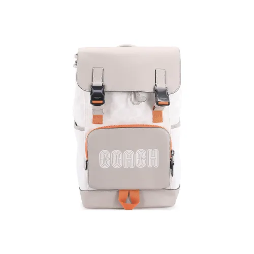 COACH Track Cow Leather Backpack Medium Size Men's Chalk White Multicolor