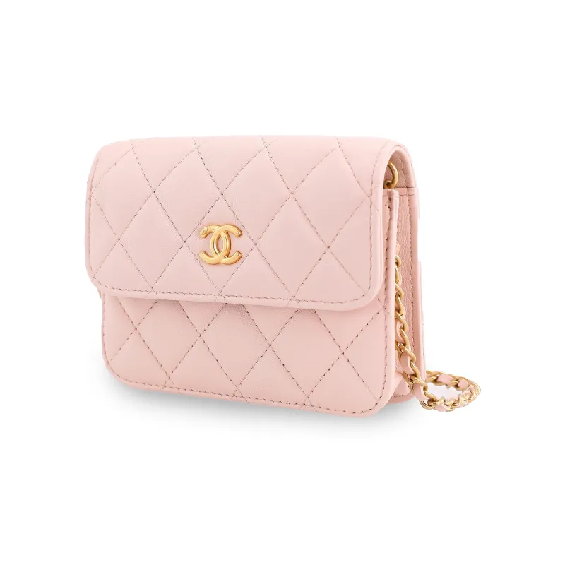 CHANEL Sheepskin Coin Purse, Fanny Pack, Shoulder Bag, Crossbody Bag Women's Pink-2