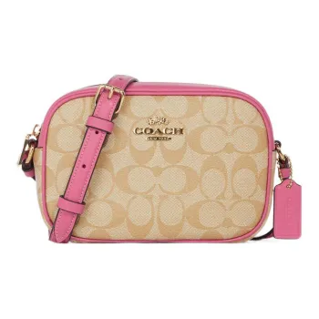 COACH Jamie Canvas With Leather Camera Bag, Shoulder Bag, Crossbody Bag Small Size Women's Khaki & Pink