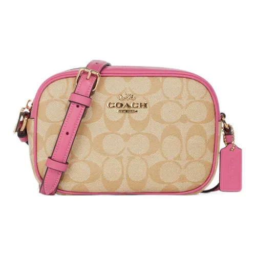 COACH Jamie Canvas With Leather Camera Bag, Shoulder Bag, Crossbody Bag Small Size Women's Khaki & Pink