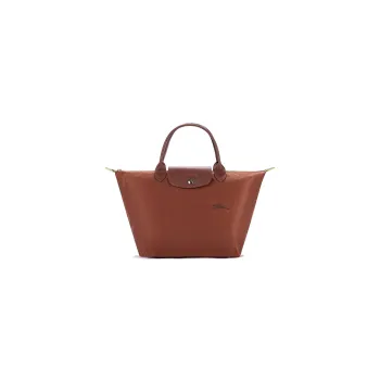 LONGCHAMP Le Pliage Green Cow Leather Trim Dumpling Bag Handbags Medium Size Women's Brown