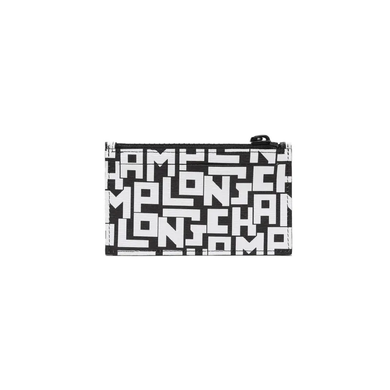 LONGCHAMP Le Pliage LGP Cow Leather Coin Purse, Card Holder Women's Black White-3