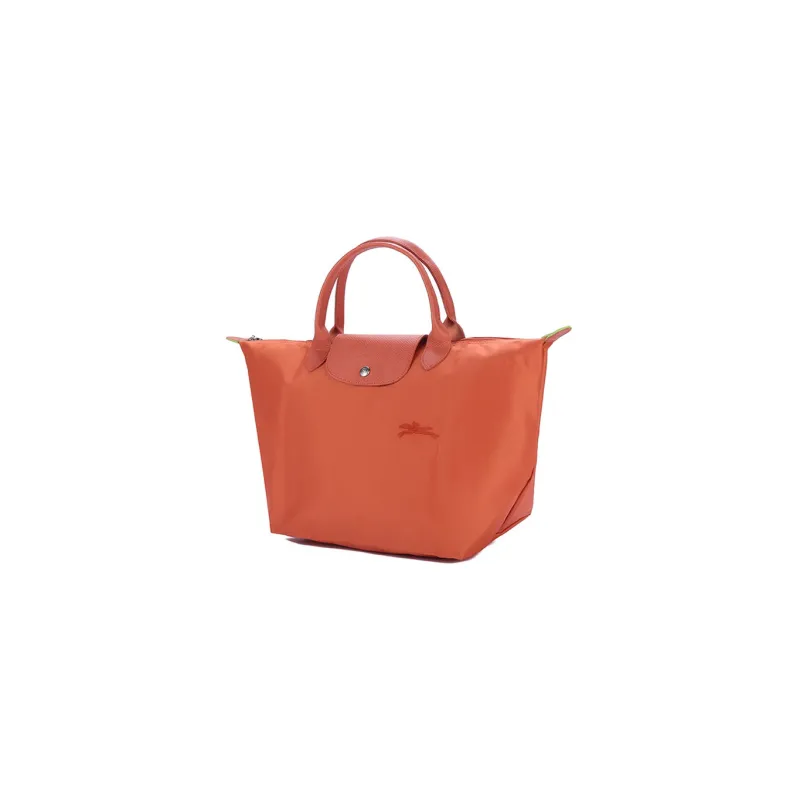 LONGCHAMP Le Pliage Green Cow Leather Trim Dumpling Bag Handbag Medium Size Women's Orange-1