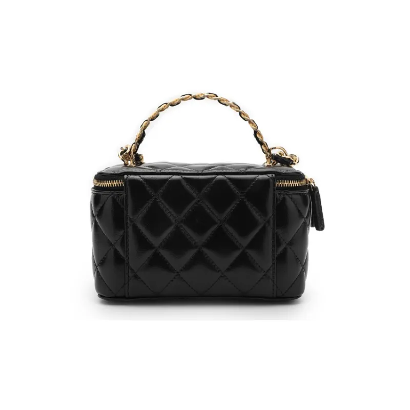 CHANEL Sheepskin Portable One Shoulder Crossbody Clutch Women's Black-3