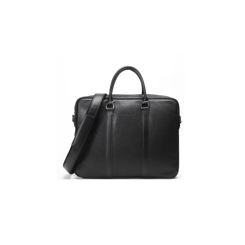 LONGCHAMP Le Foulonné Cow Leather Briefcase, Shoulder Bag, Crossbody Bag, Handbag Small Size Men's Black-0