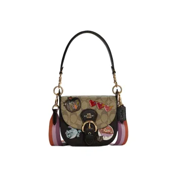 COACH Kleo Canvas With Leather Canvas Bag Saddle Bags Shoulder Bag Crossbody Bag Handbag Regular Women's Black & Khaki