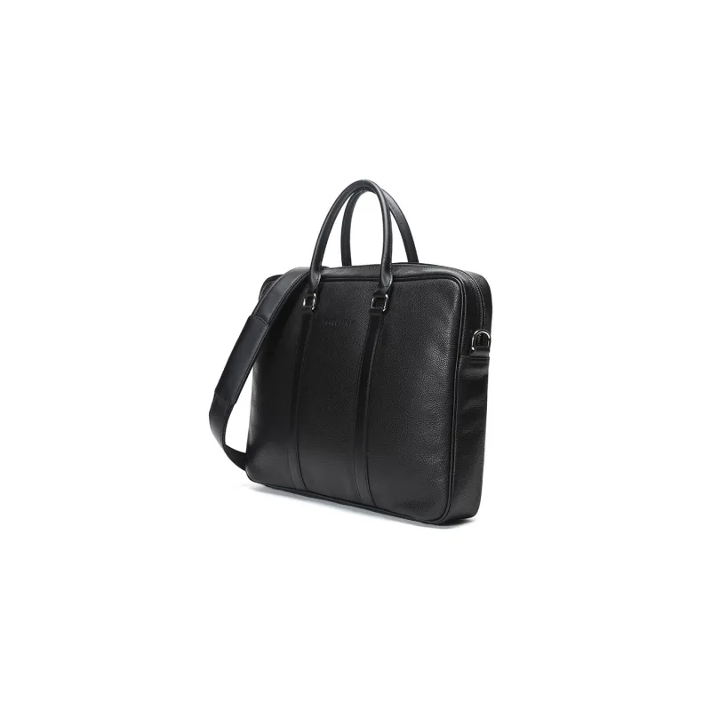 LONGCHAMP Le Foulonné Cow Leather Briefcase, Shoulder Bag, Crossbody Bag, Handbag Small Size Men's Black-1