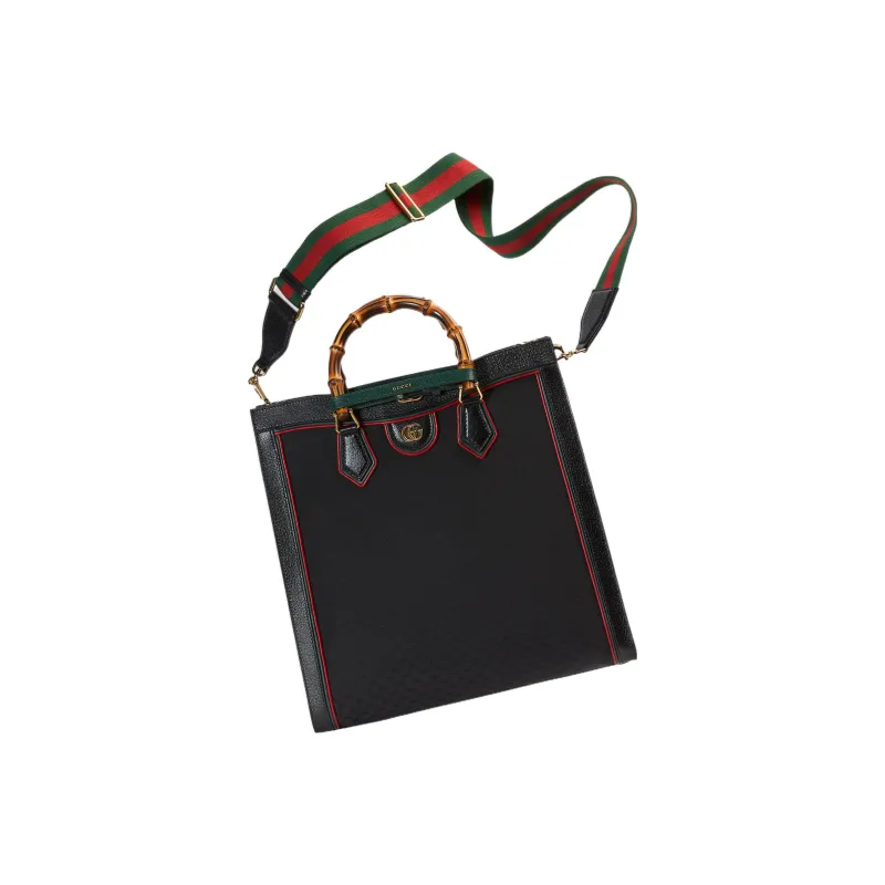 GUCCI Diana Canvas With Leather Tote Bag Shopping Bag Shoulder Bag Crossbody Bag Handbag Large Size Men's Black-2