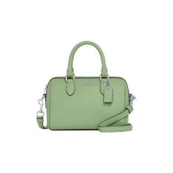 COACH Cross Grain Leather Boston Bag, Handbag, Shoulder Bag, Crossbody Bag Trumpets Women's Azure Grass Green