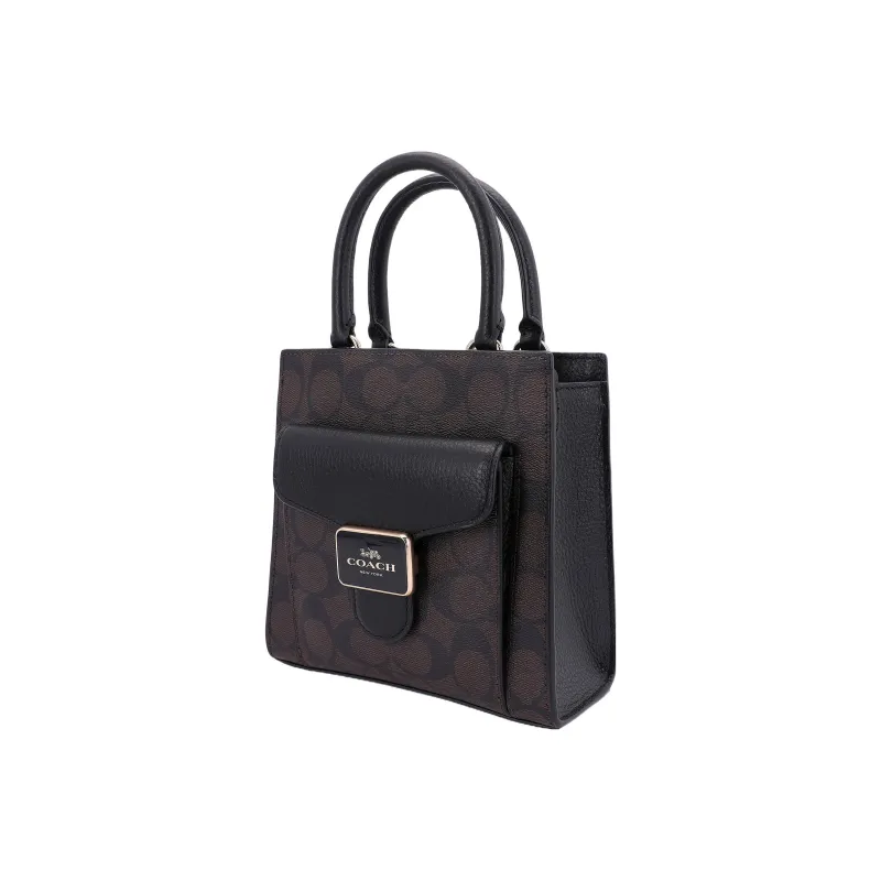 COACH Pepper Canvas With Leather Shoulder Bag, Crossbody Bag, Handbag Trumpets Women's Khaki Brown & Black-1