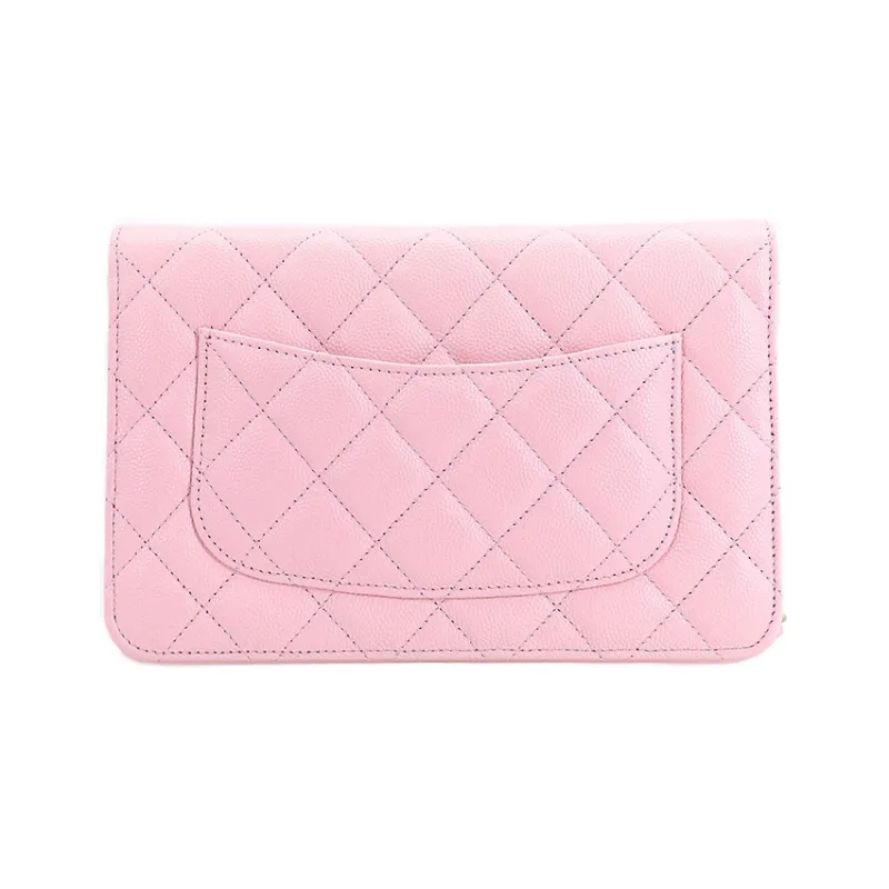 CHANEL WOC Grain Embossed Litchi Calfskin Flap Bag, Shoulder Bag, Crossbody Bag Women's Pink-2