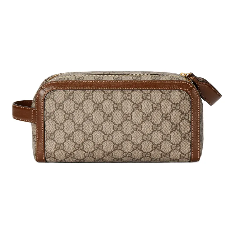 GUCCI Canvas With Leather Binding Clutch Toiletry Bag Men's Beige/Ebony-2