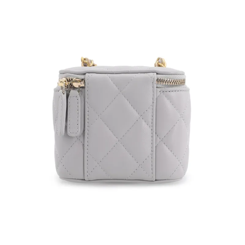 CHANEL Sheepskin Box Bag, Makeup Bag, Crossbody Bag, Shoulder Bag Mini Women's Gray-3