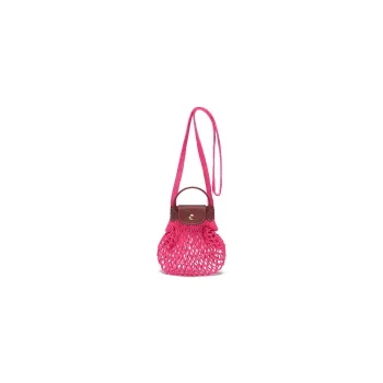 LONGCHAMP Le Pliage Cotton With Cow Leather Trim Mesh Pocket Handbag, Shoulder Bag, Crossbody Bag Mini Women's Pink