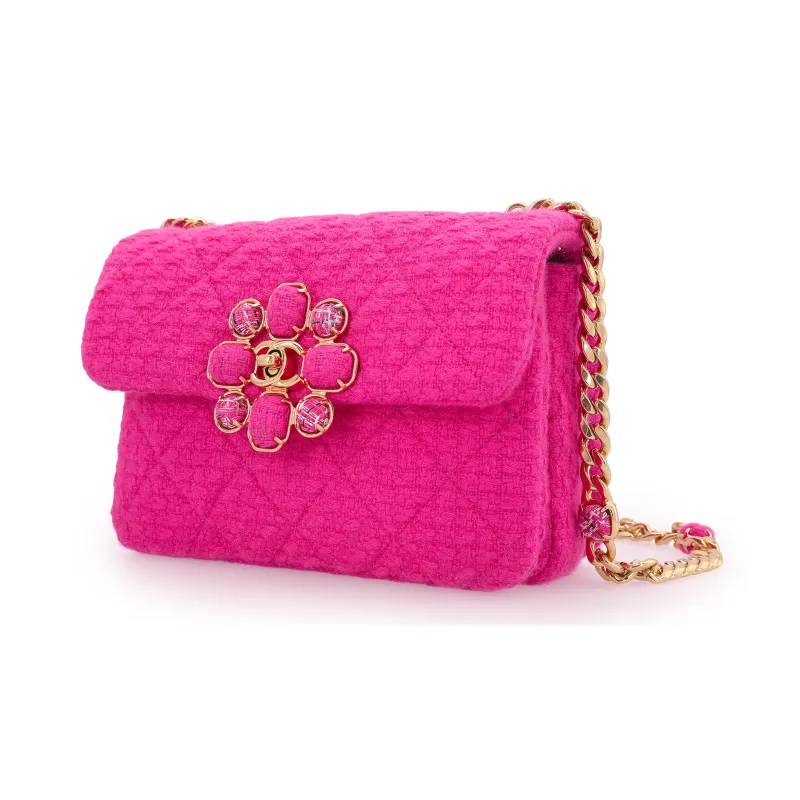 CHANEL 22K Autumn And Winter Cashmere Twill Soft Woolen Shoulder Bag, Crossbody Bag Mini Women's Peach Pink-1
