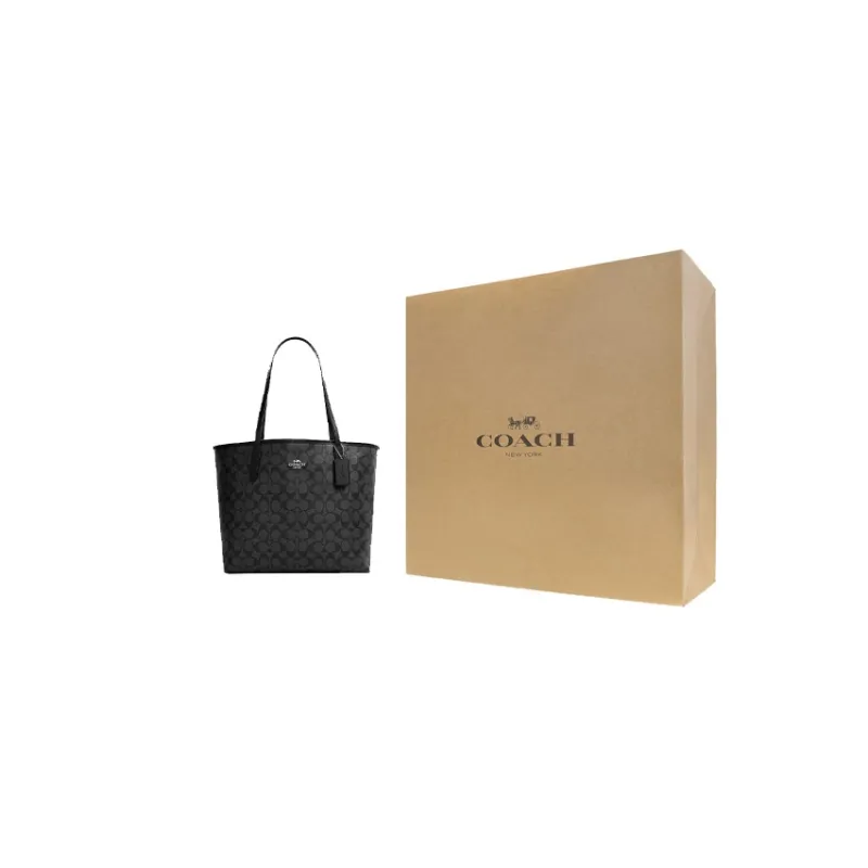 COACH City 33 Tote Bag In Signature Large Canvas Black-12
