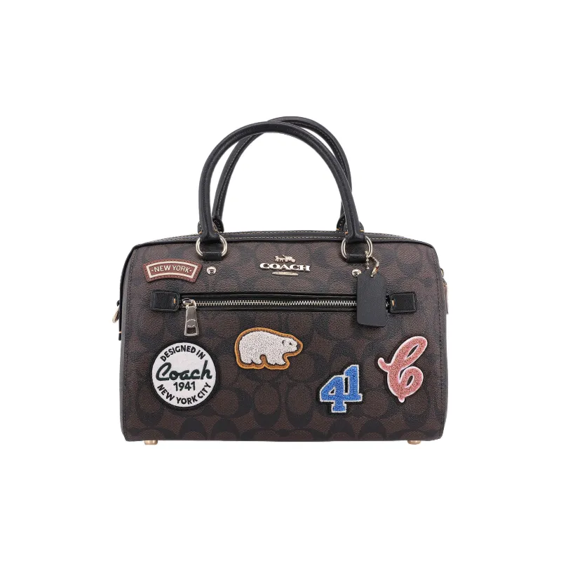 COACH Rowan Canvas With Leather Shoulder Bag, Crossbody Bag, Handbag Tubas Women's Dark Brown-0