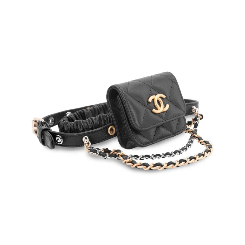 CHANEL With Sheepskin Leg Bag, Headphone Case, Earphone Case Women's Black-1