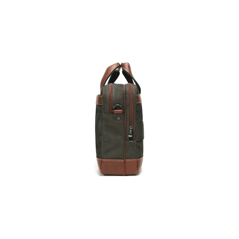 LONGCHAMP Boxford Fabric With Leather Shoulder Bag, Handbag Large Size Men's Army Green Brown-2