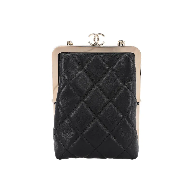 CHANEL 22c Early Spring Sheepskin Clutch Makeup Bag Women's Black-3